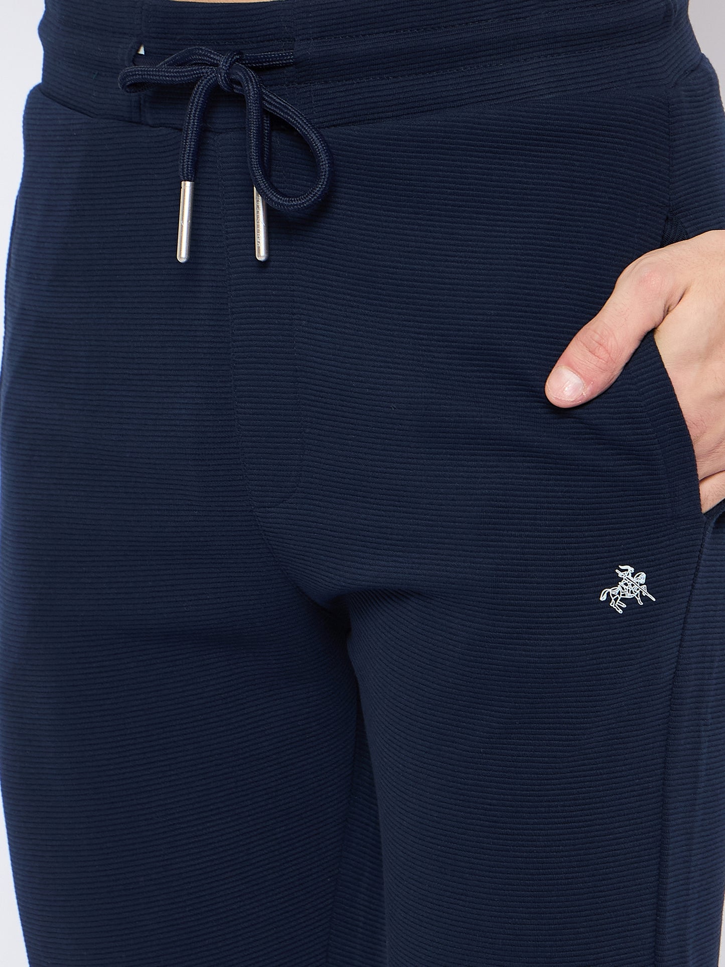 Men's Navy Self Design Round Neck Track Suit