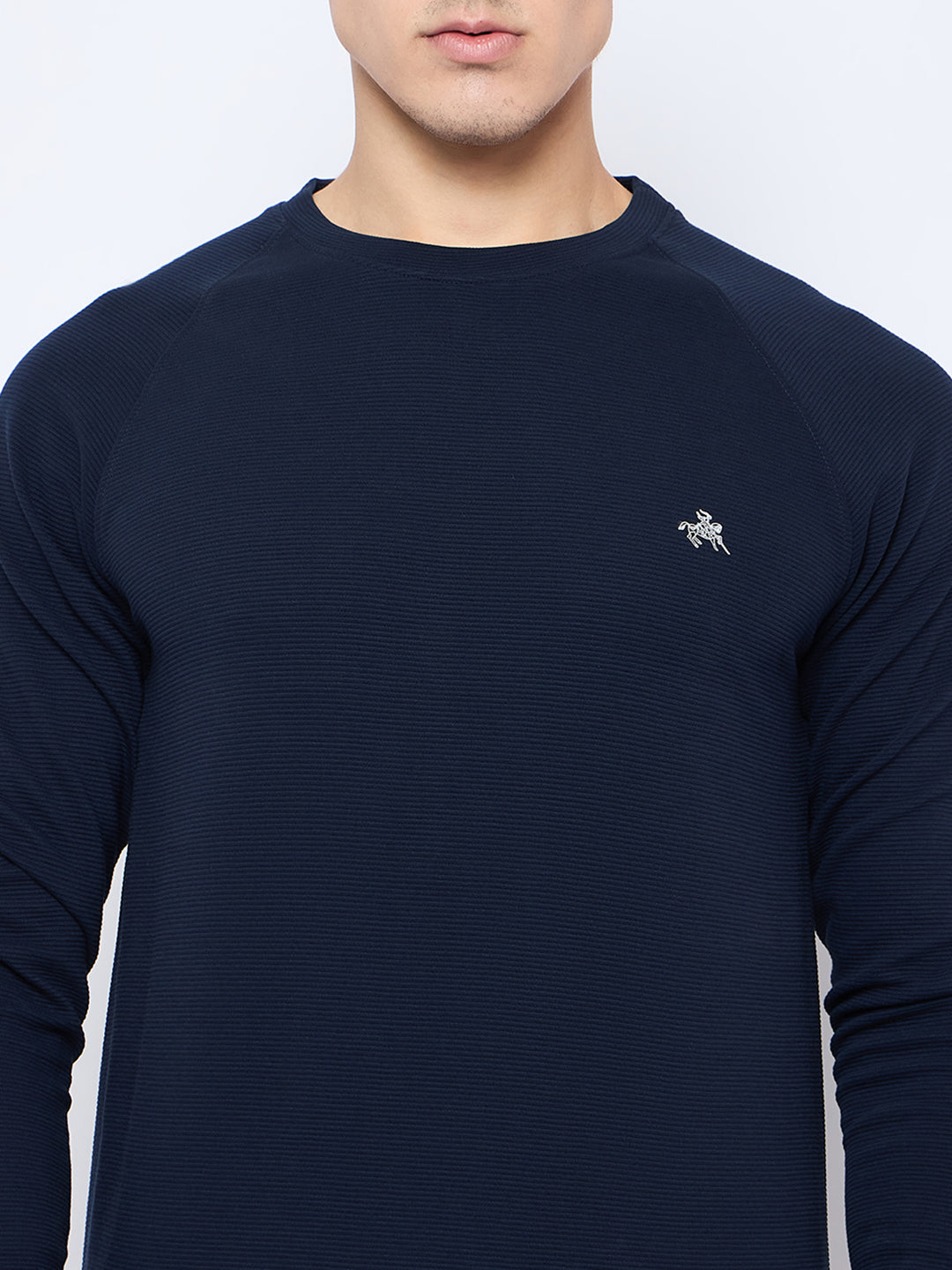 Men's Navy Self Design Round Neck Track Suit