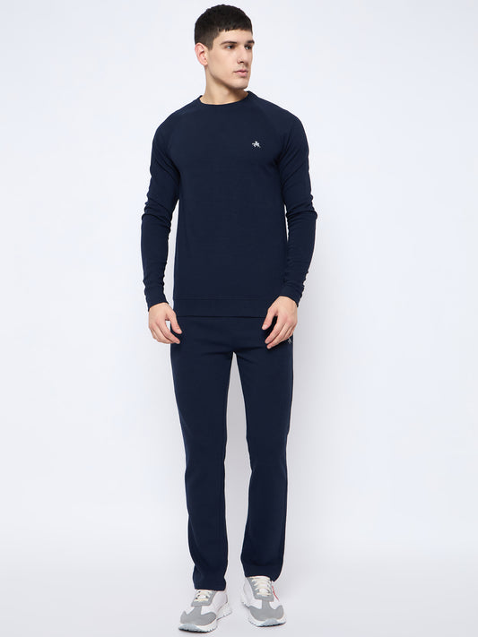 Men's Navy Self Design Round Neck Track Suit