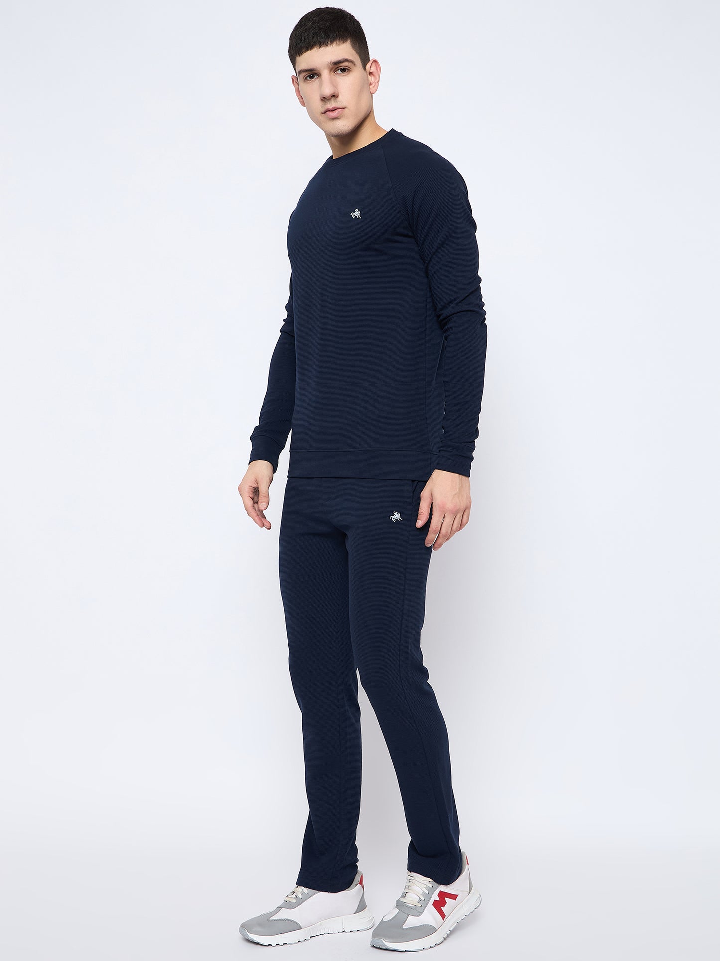 Men's Navy Self Design Round Neck Track Suit