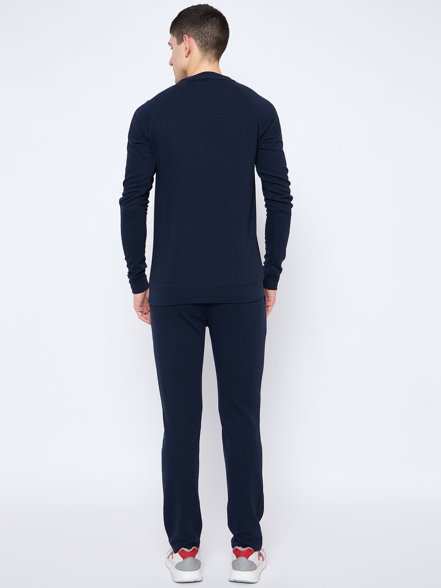 Men's Navy Self Design Round Neck Track Suit