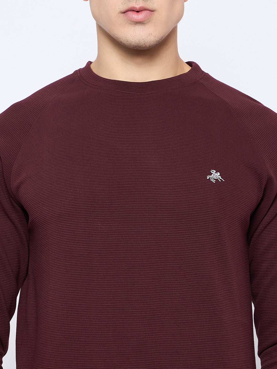 Men's Wine Self Design Round Neck Track Suit