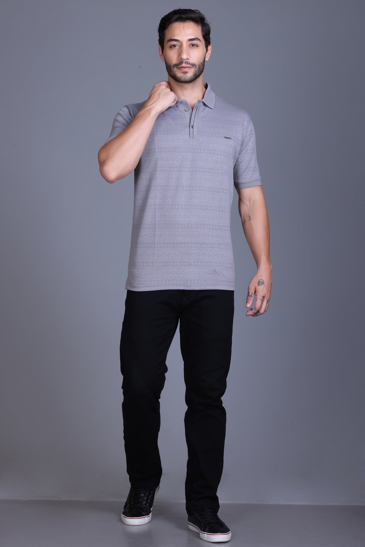 Men's Light Grey Collar T-Shirt