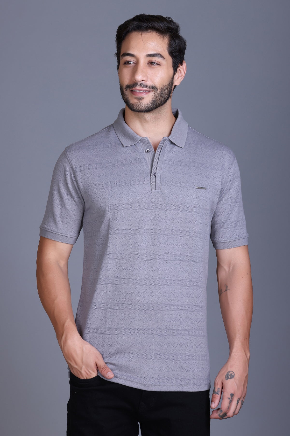 Men's Light Grey Collar T-Shirt