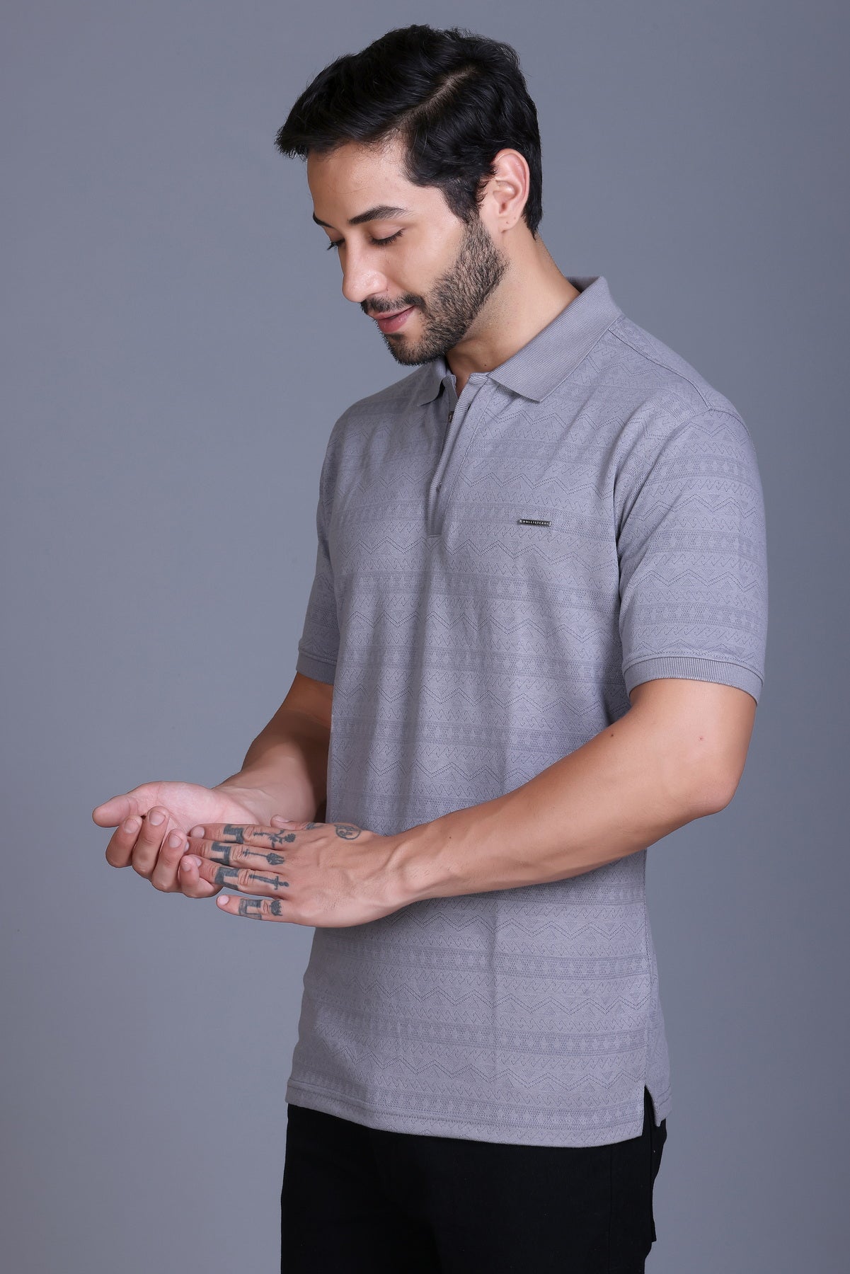 Men's Light Grey Collar T-Shirt