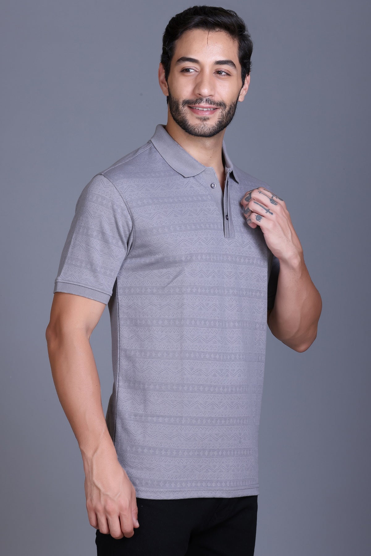 Men's Light Grey Collar T-Shirt