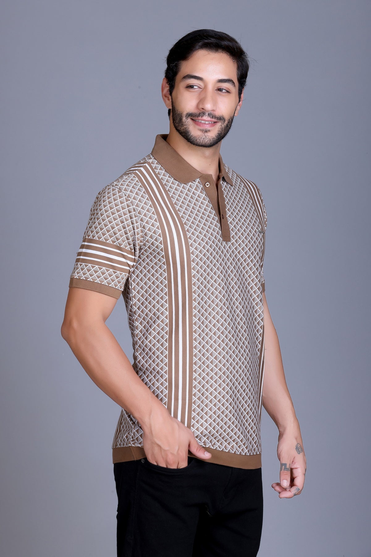 Men's Khaki Collar T-Shirt