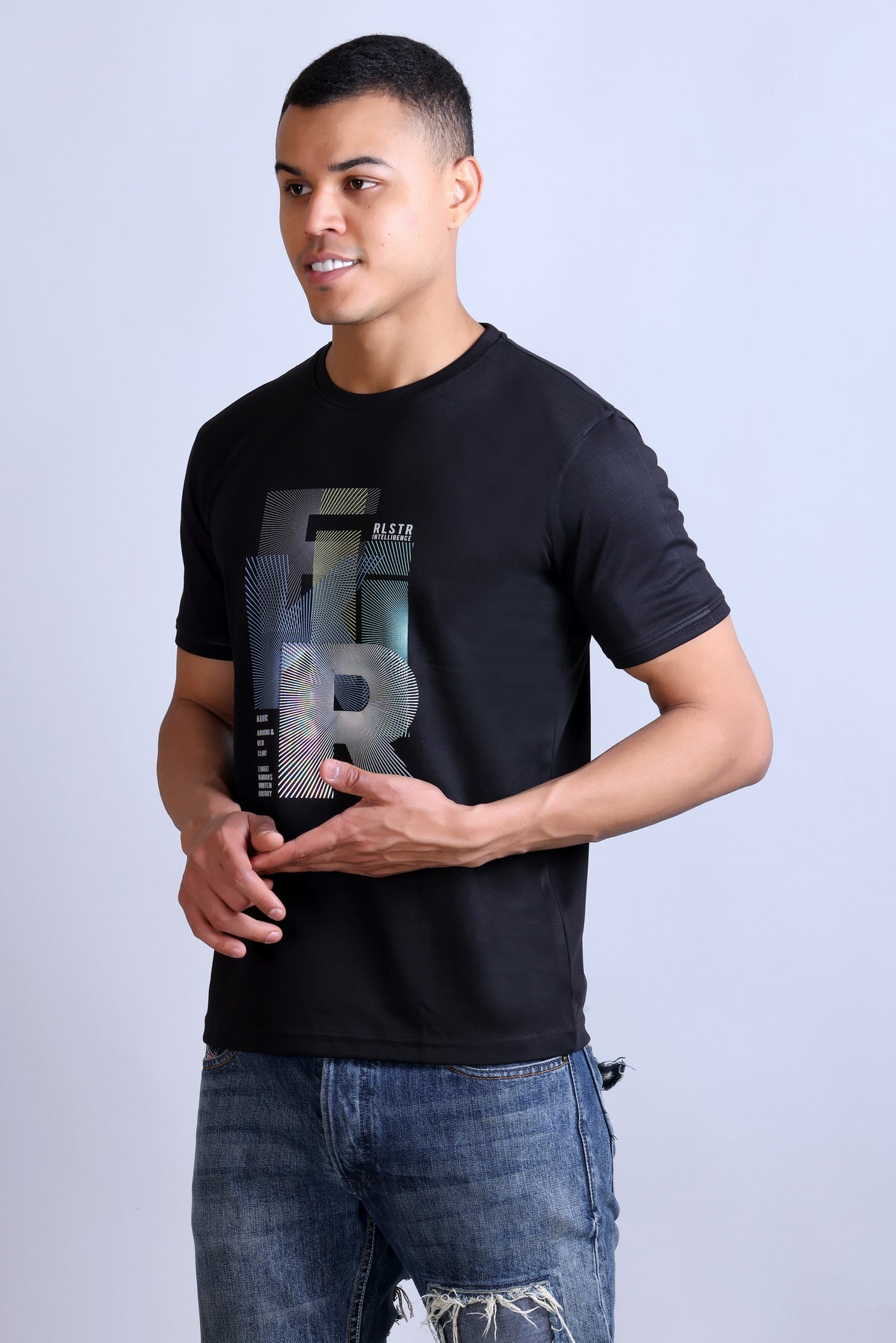 Men's Black Printed Round Neck Sweatshirt