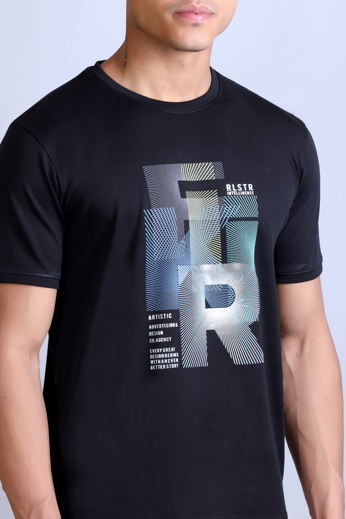 Men's Black Printed Round Neck Sweatshirt