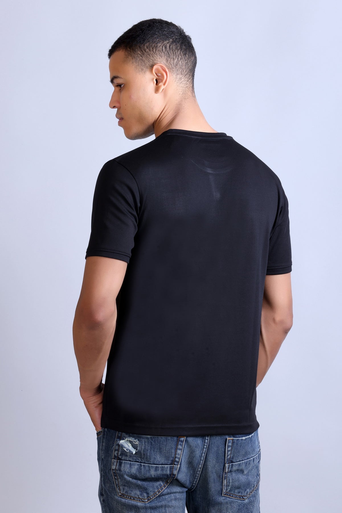 Men's Black Printed Round Neck Sweatshirt