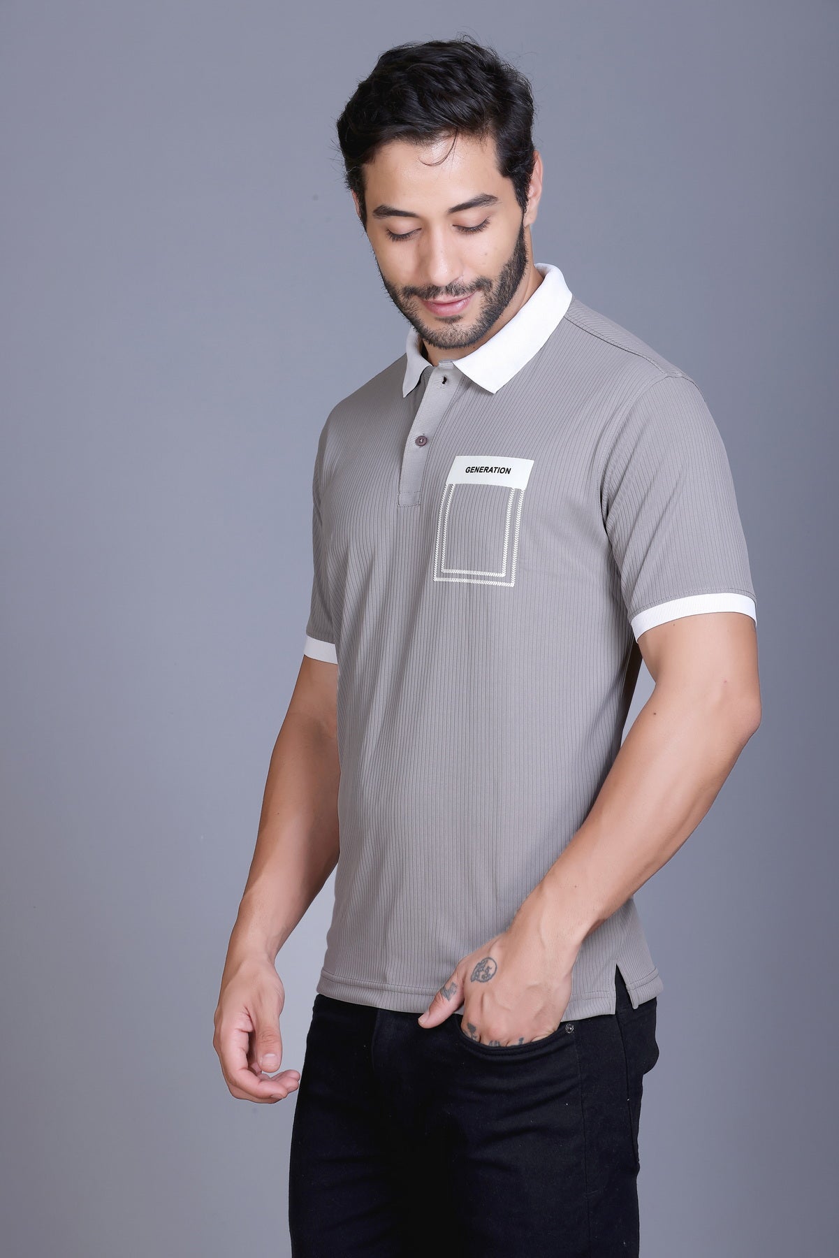 Men's Grey Collar T-Shirt