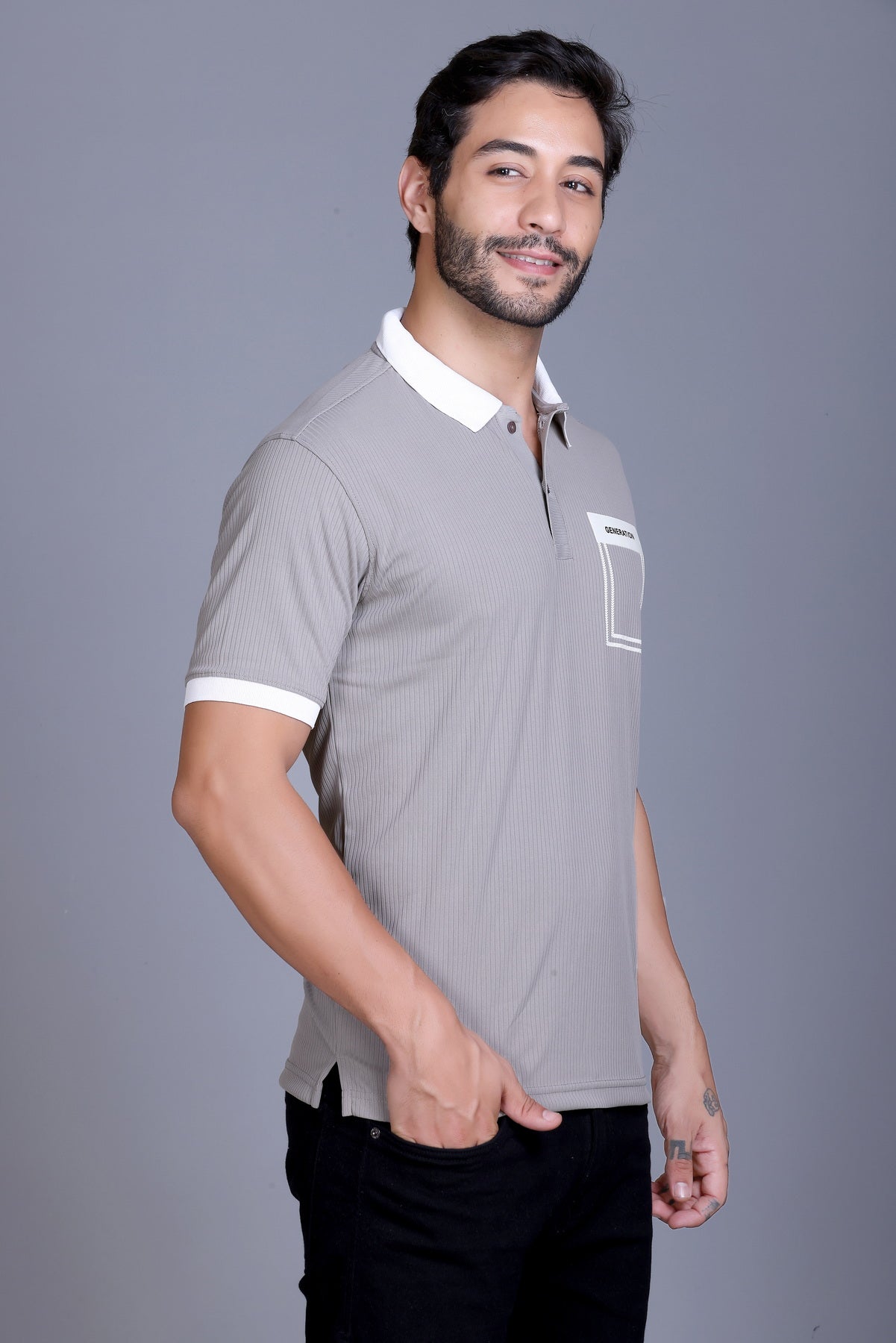 Men's Grey Collar T-Shirt