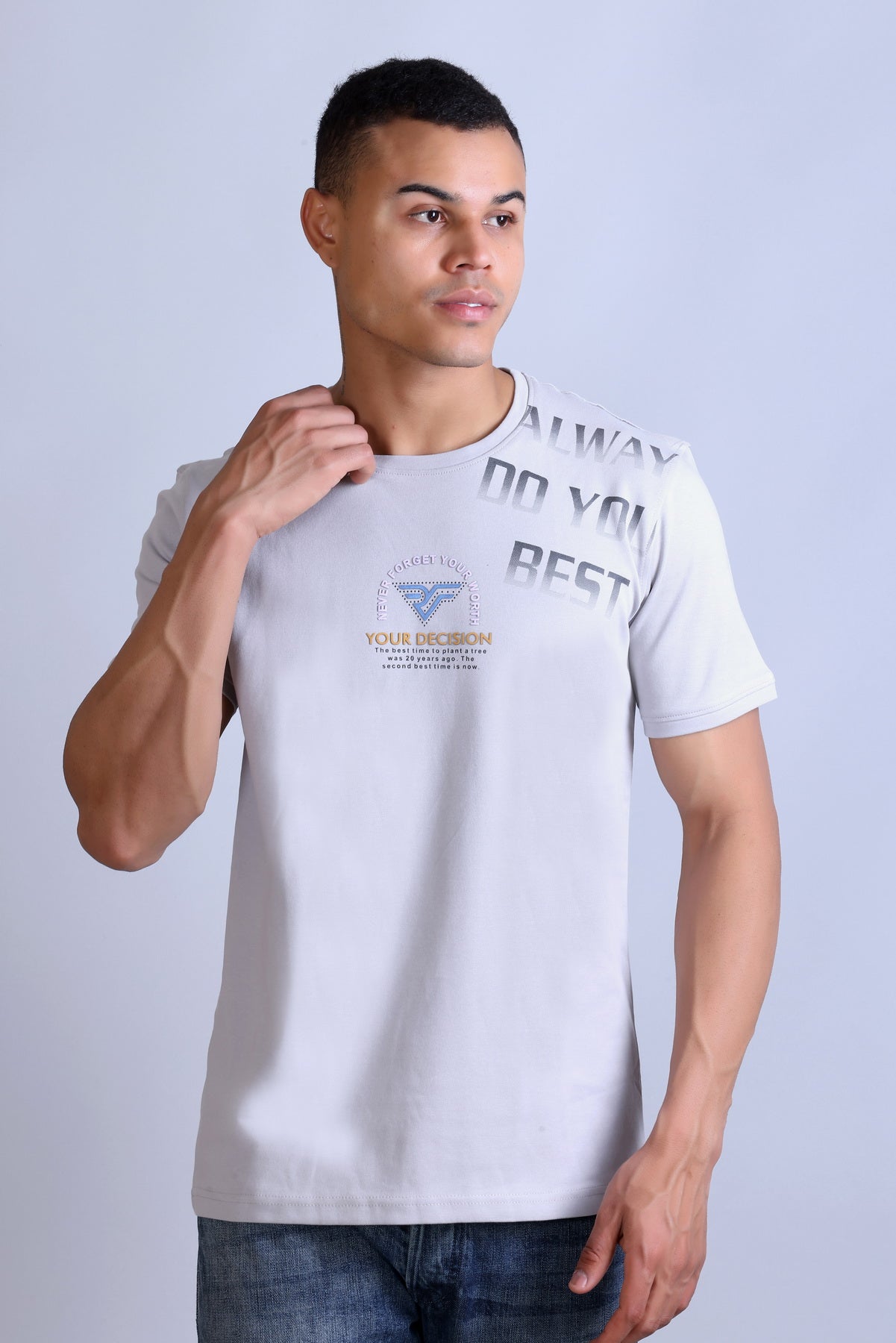 Men's White Printed Round Neck T-Shirt