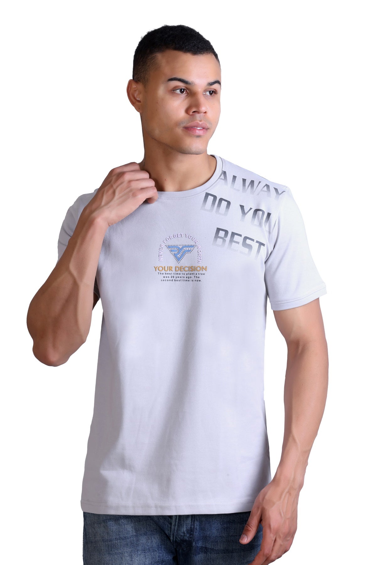 Men's White Printed Round Neck T-Shirt
