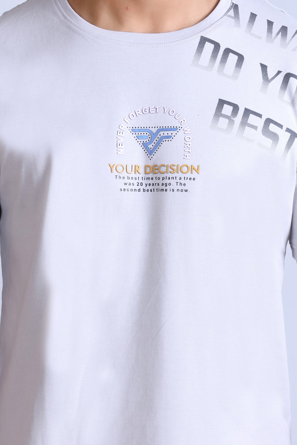 Men's White Printed Round Neck T-Shirt