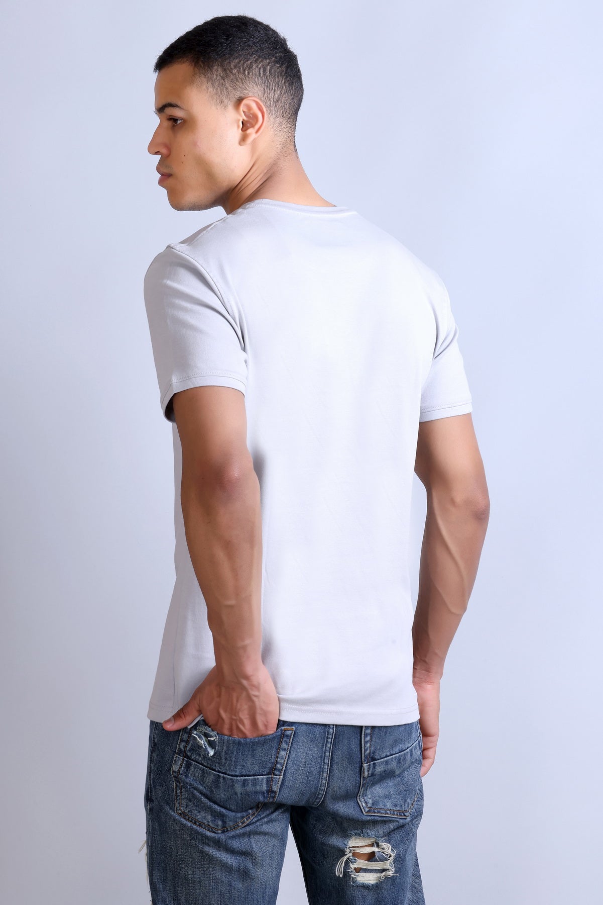 Men's White Printed Round Neck T-Shirt