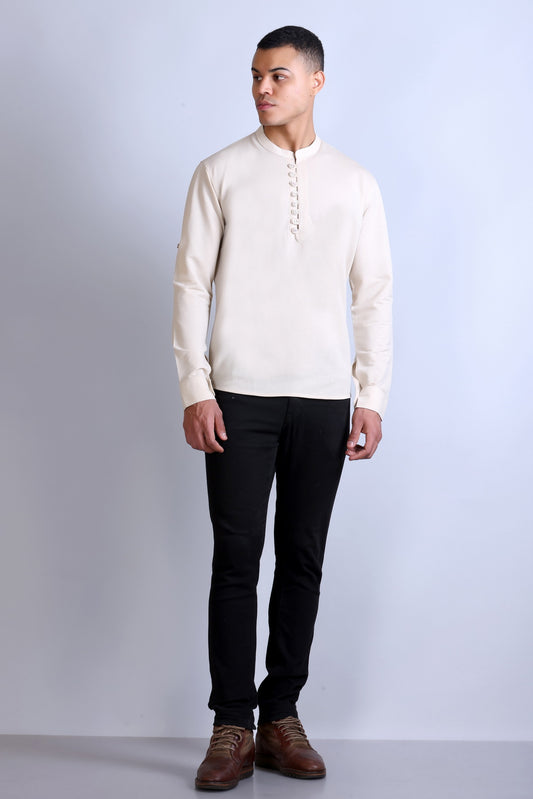 Men's Beige Solid Round Neck Sweatshirt