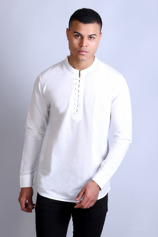 Men's White Solid Round Neck Sweatshirt