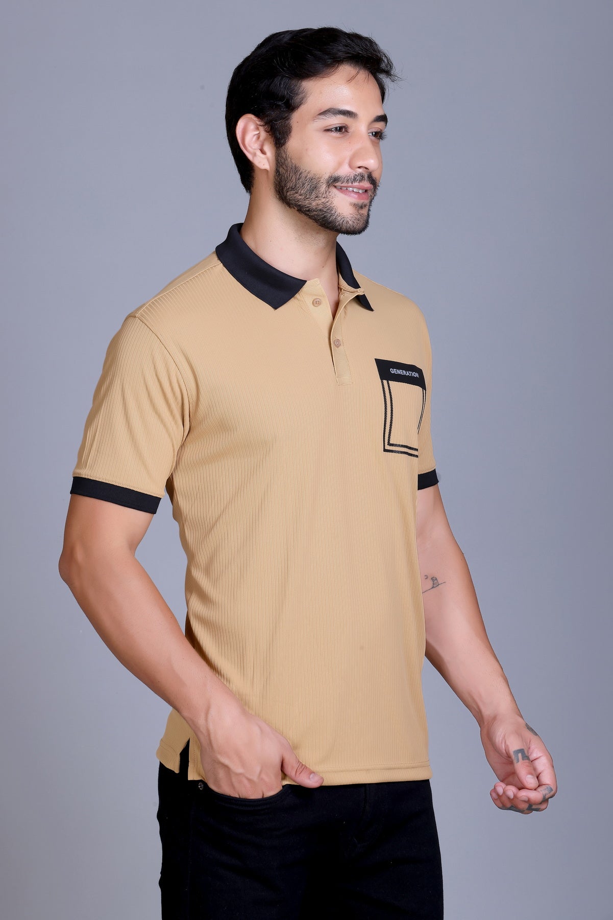 Men's Khaki Collar T-Shirt