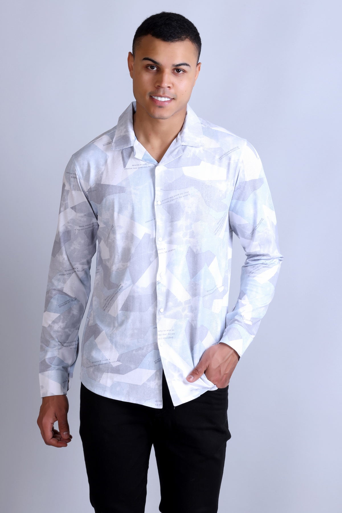 Men's Sky White Printed Shirt