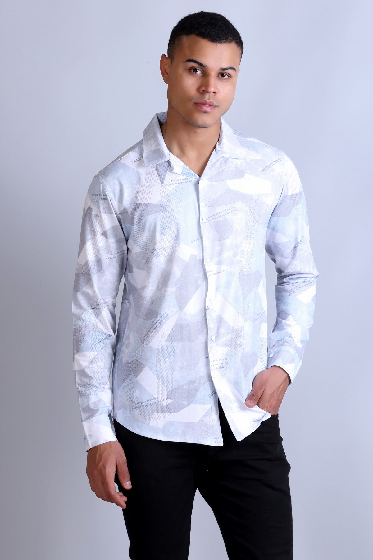 Men's Sky White Printed Shirt