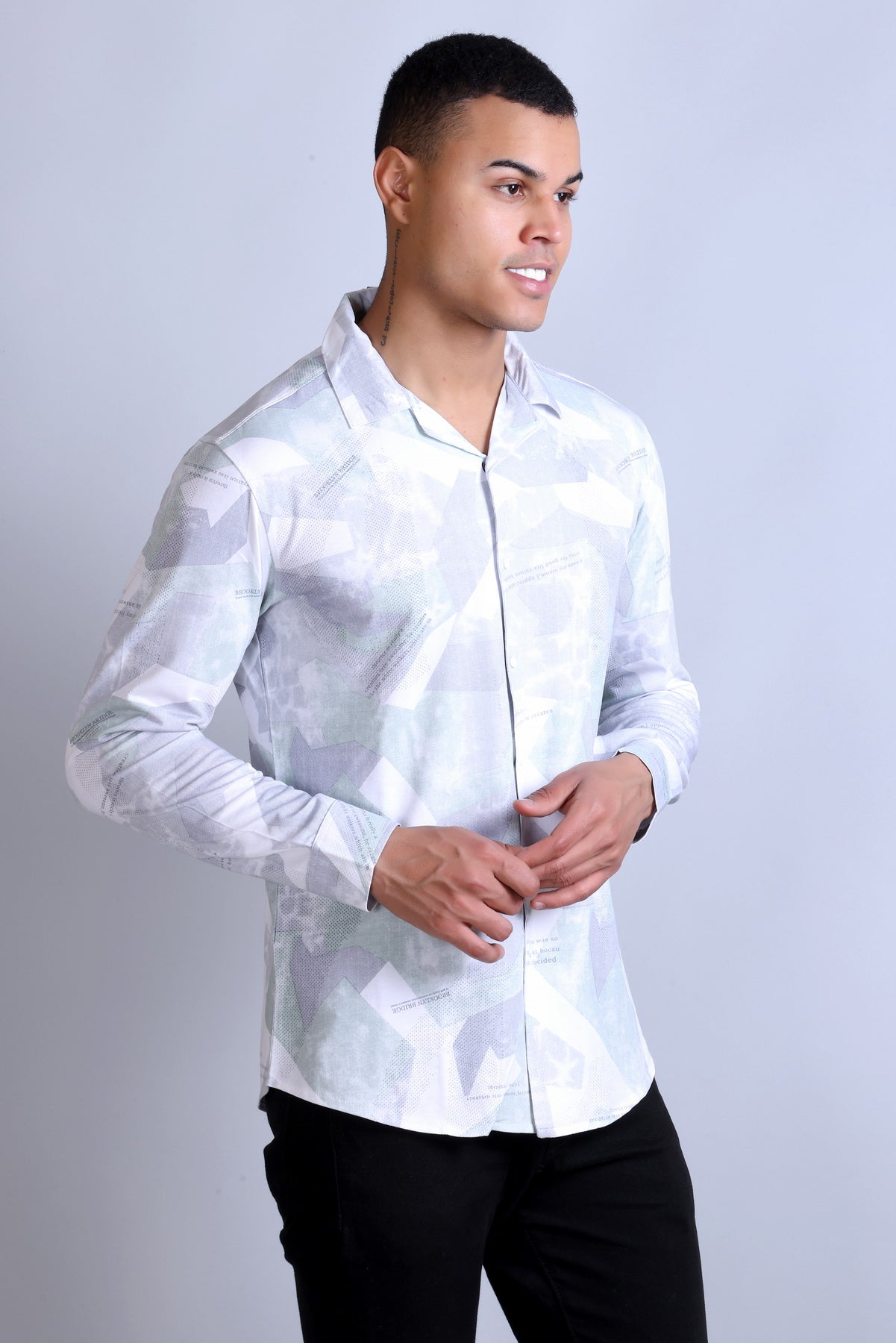 Men's Mint White Printed Shirt