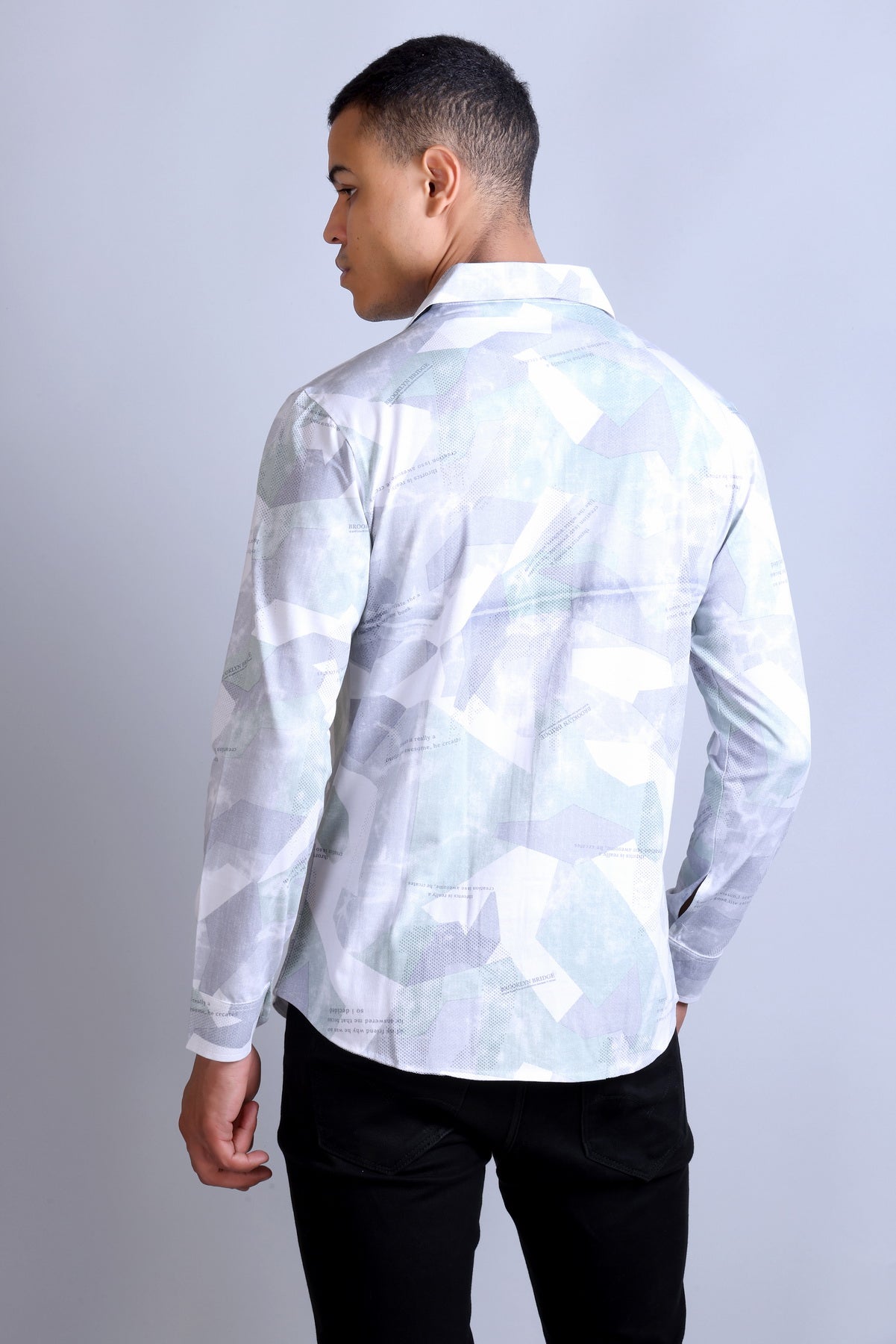 Men's Mint White Printed Shirt