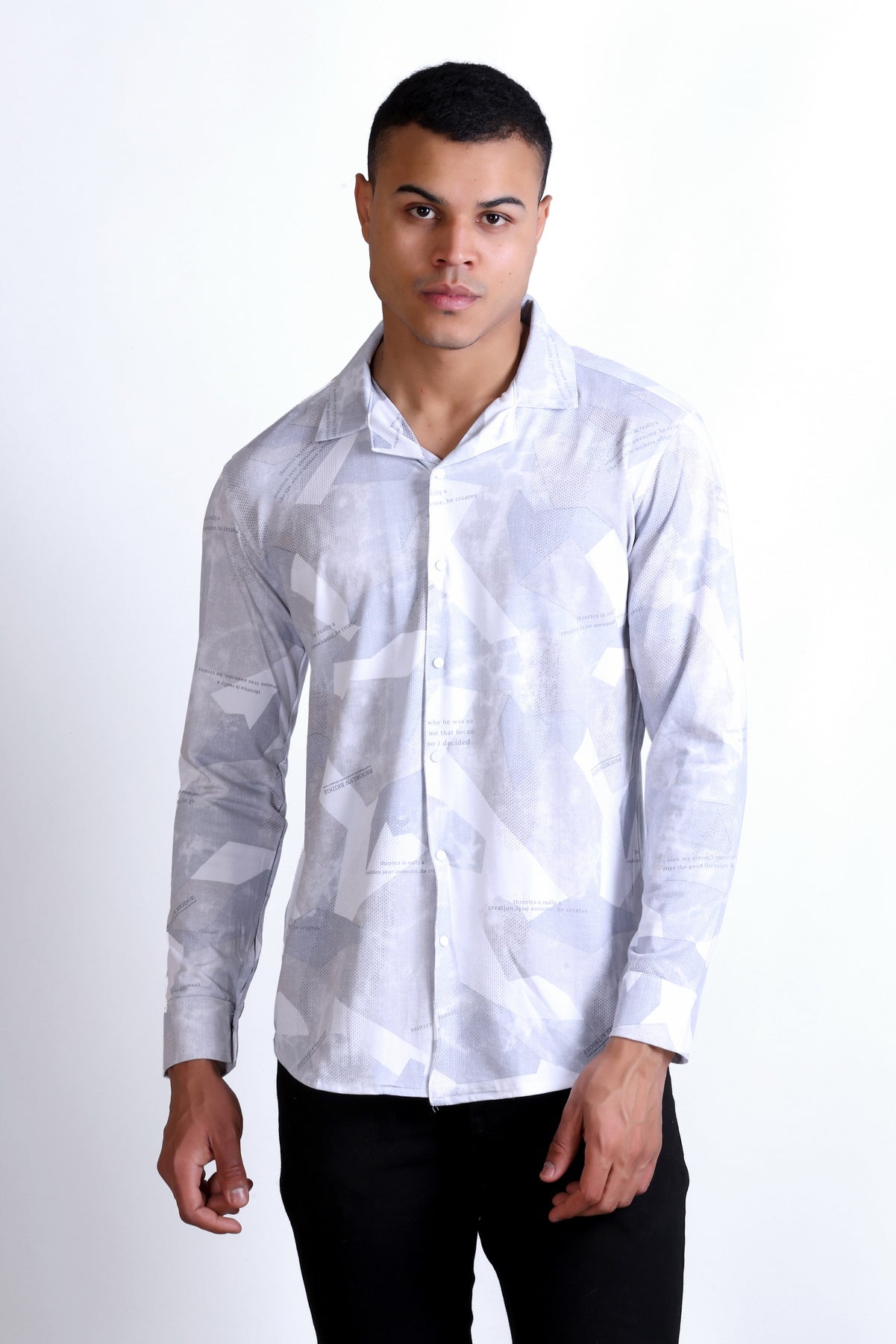 Men's Grey White Printed Shirt
