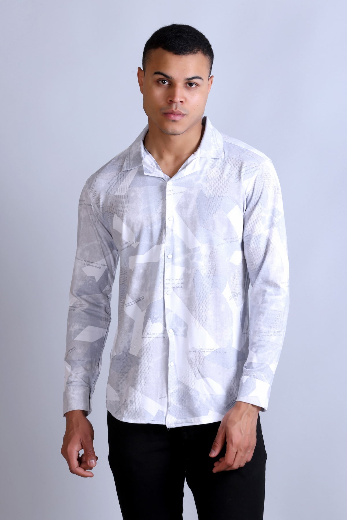 Men's Grey White Printed Shirt