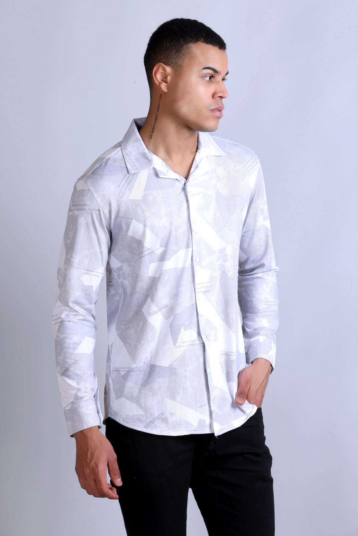 Men's Grey White Printed Shirt