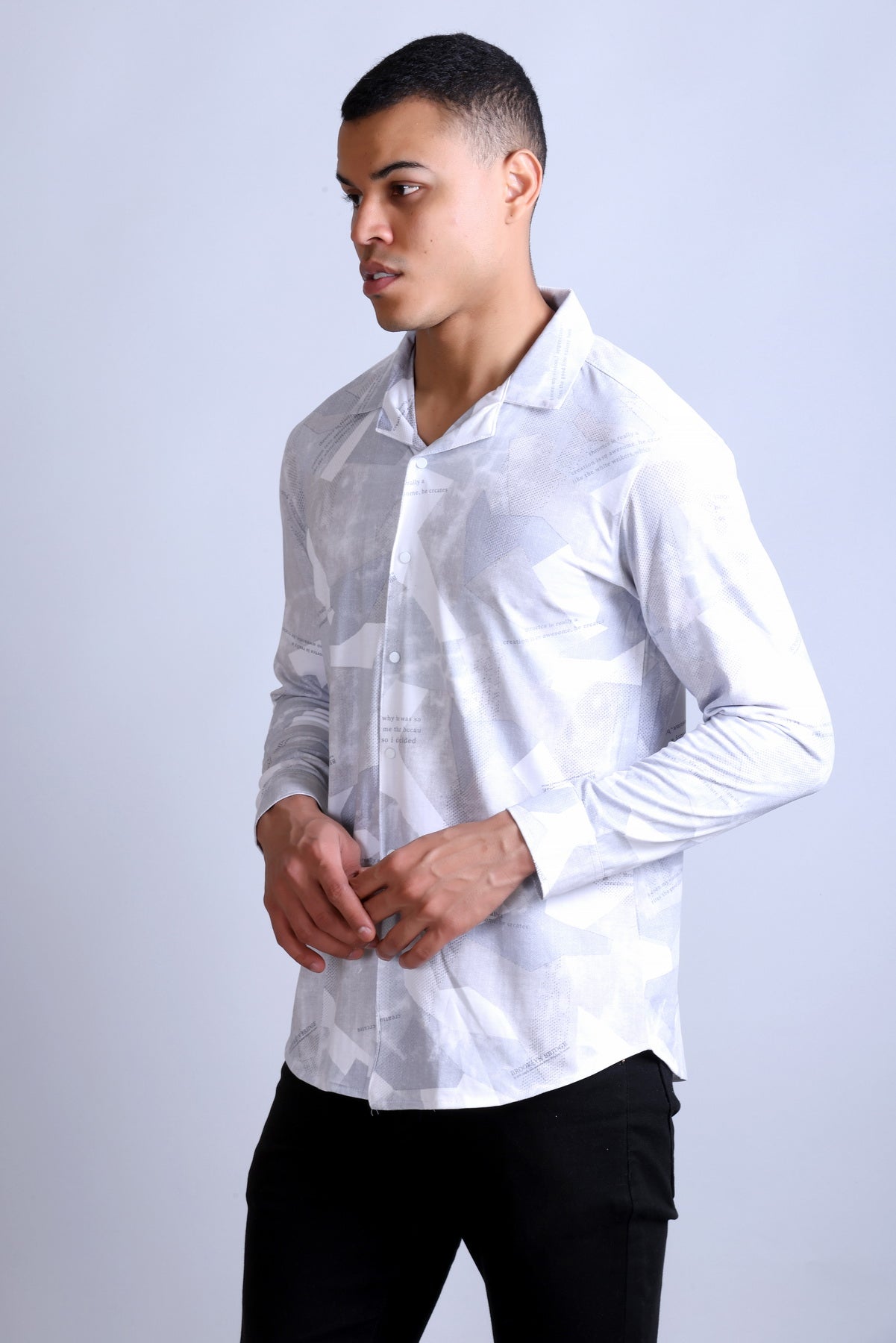 Men's Grey White Printed Shirt