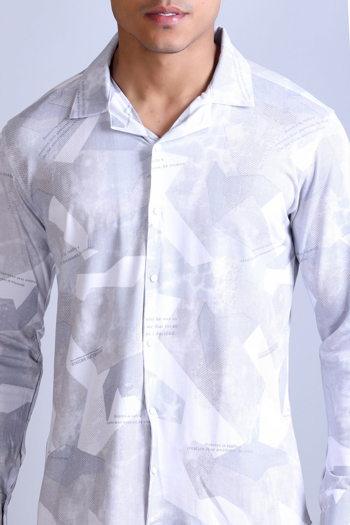 Men's Grey White Printed Shirt