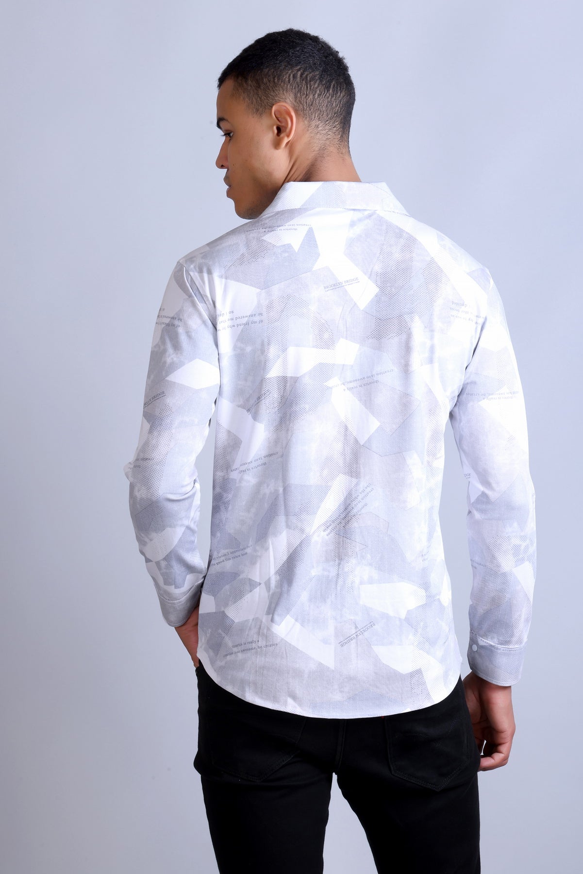 Men's Grey White Printed Shirt