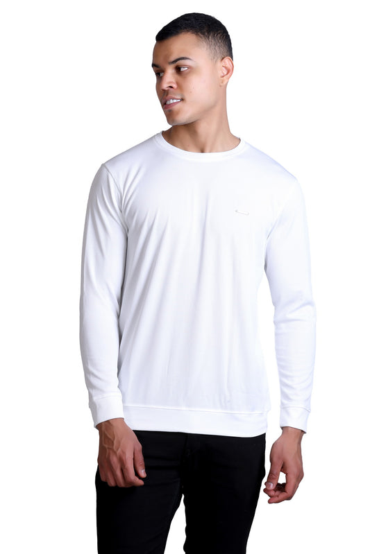 Men's White Solid Round Neck Sweatshirt