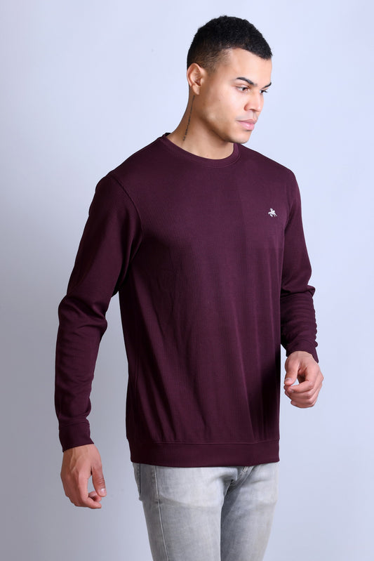 Men's Maroon Solid Round Neck Sweatshirt