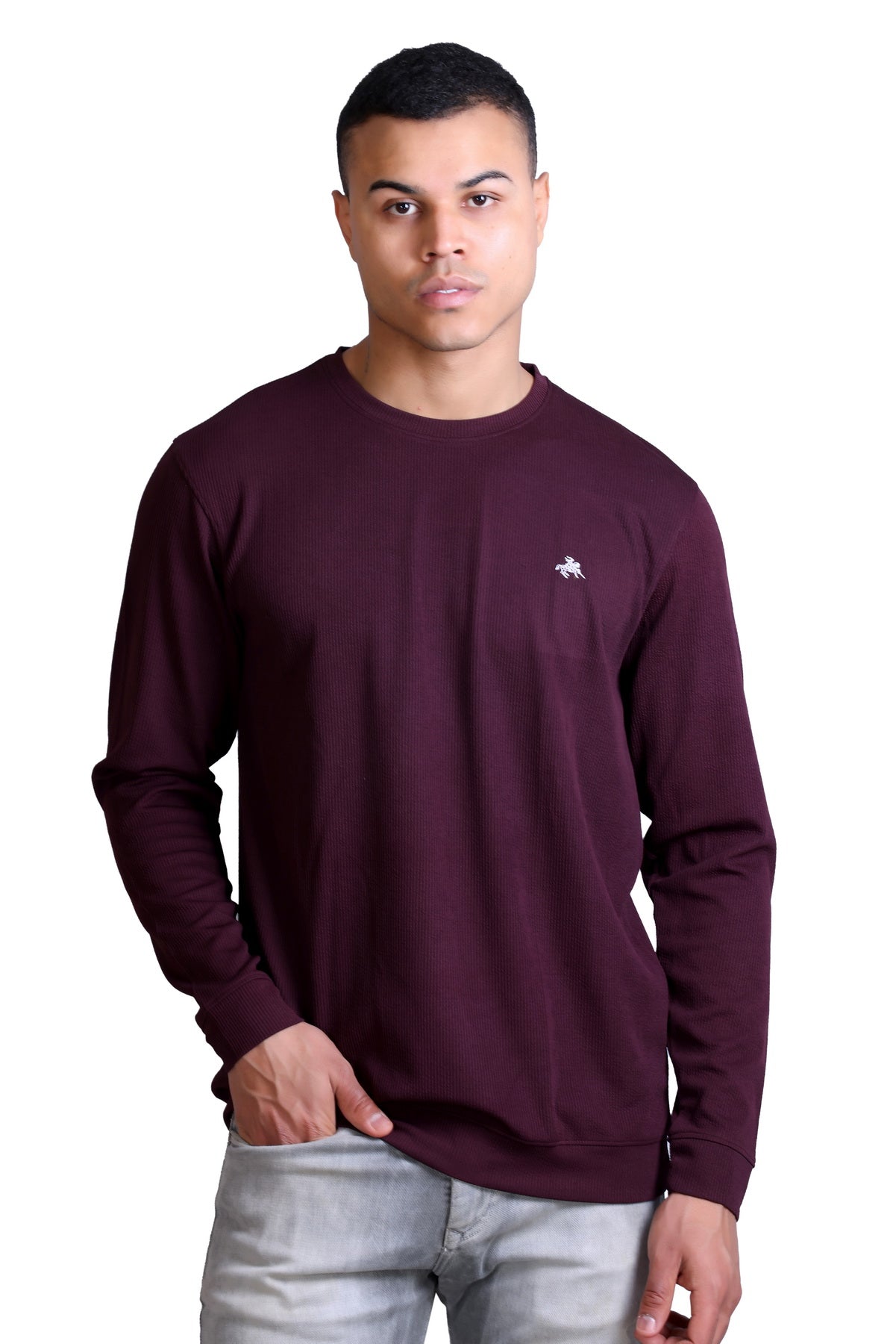 Men's Maroon Solid Round Neck Sweatshirt