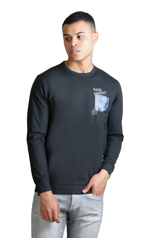 Men's Navy Blue Printed Round Neck Sweatshirt