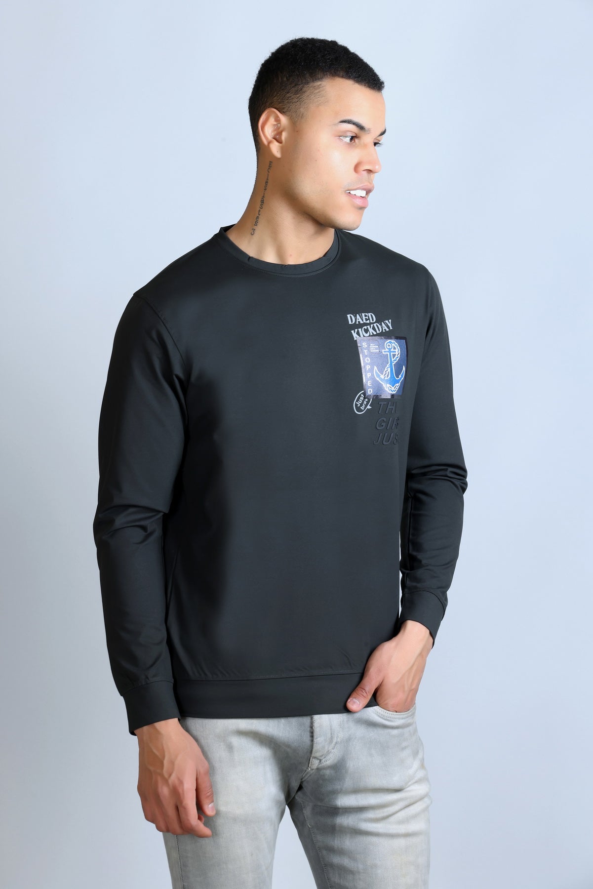 Men's Navy Blue Printed Round Neck Sweatshirt