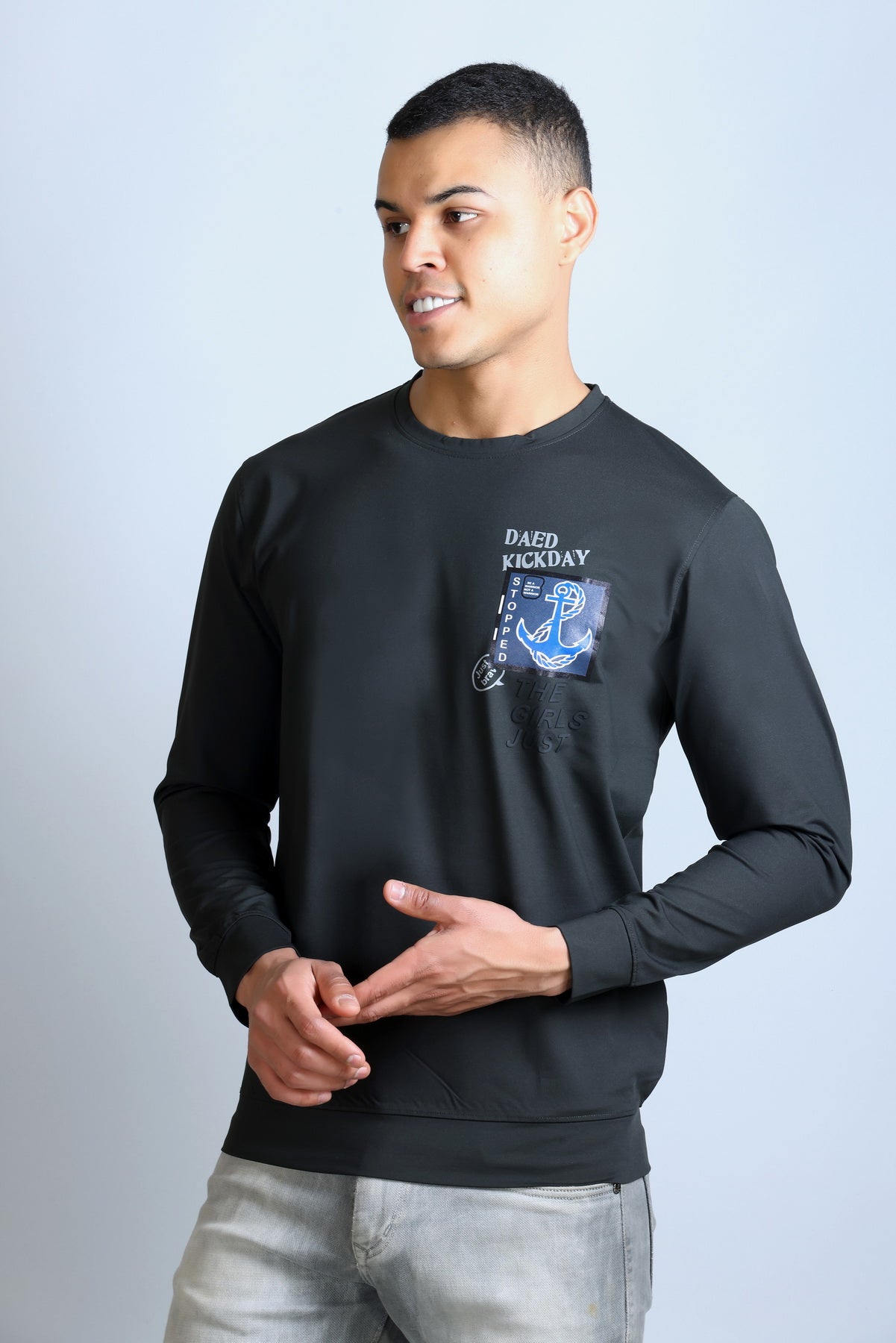 Men's Navy Blue Printed Round Neck Sweatshirt
