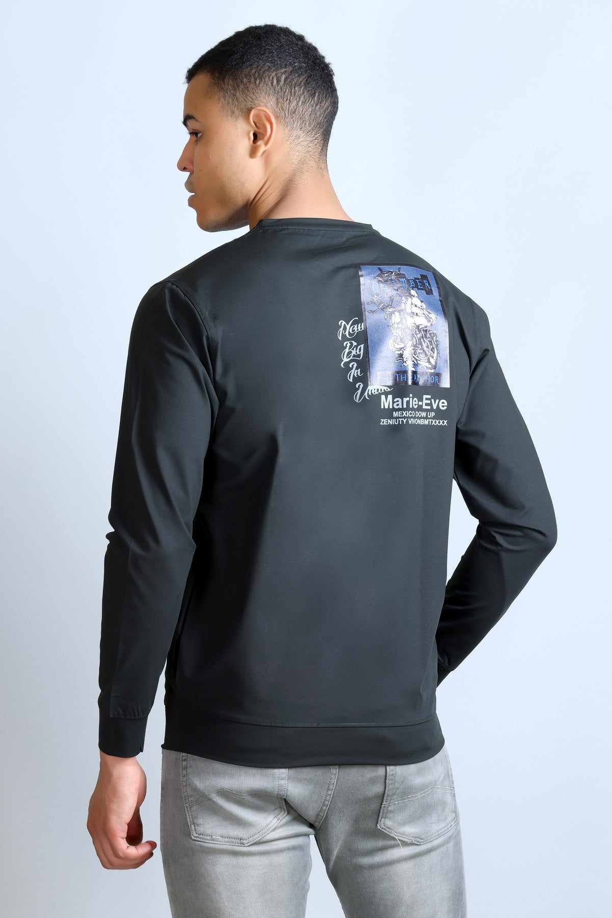 Men's Navy Blue Printed Round Neck Sweatshirt