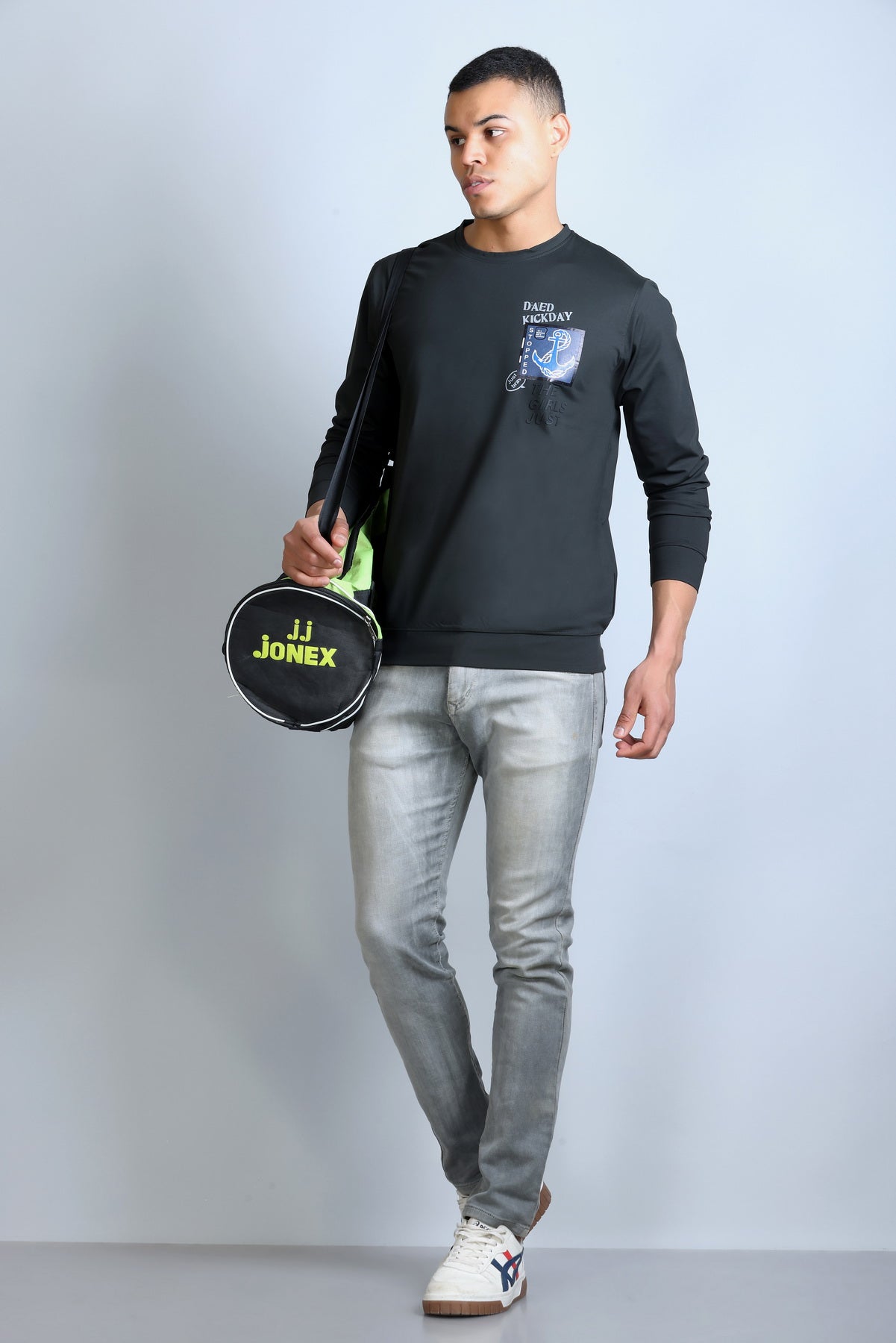 Men's Navy Blue Printed Round Neck Sweatshirt