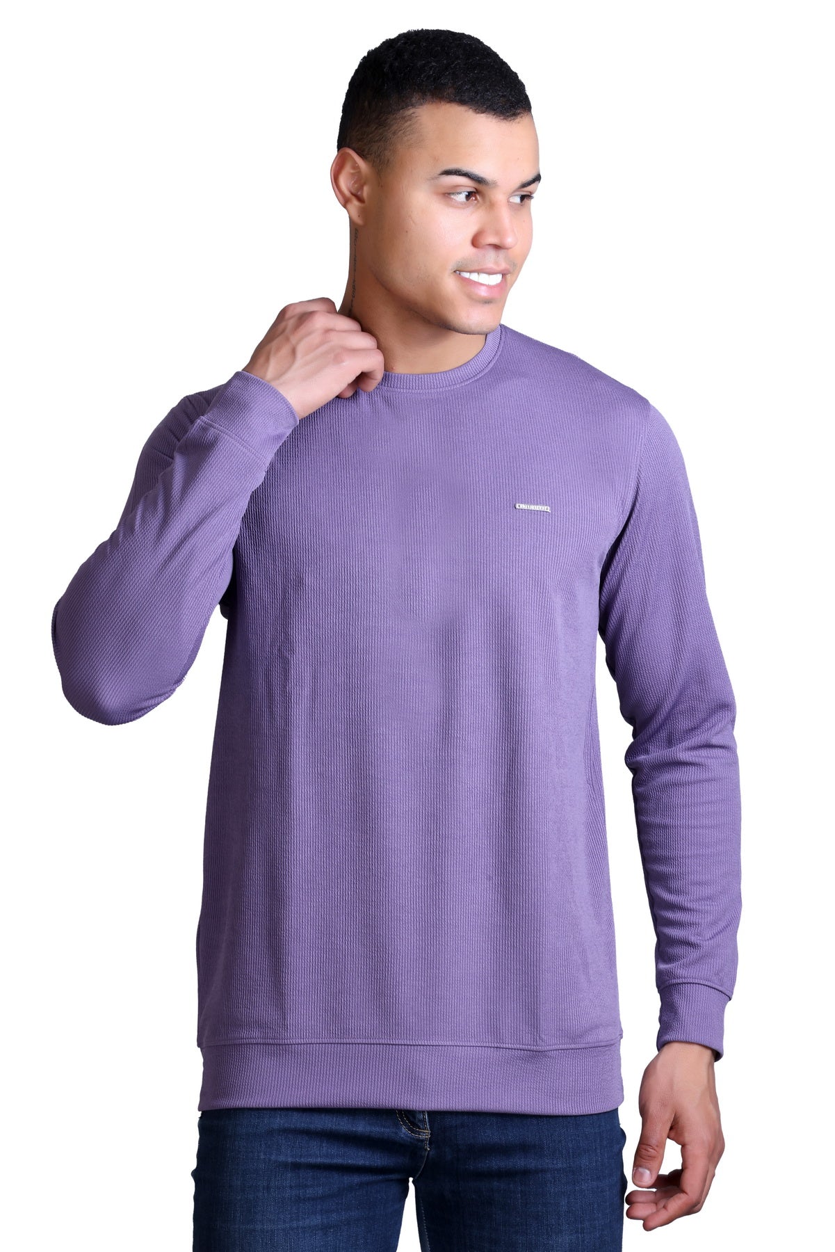 Men's Purple Solid Round Neck Sweatshirt
