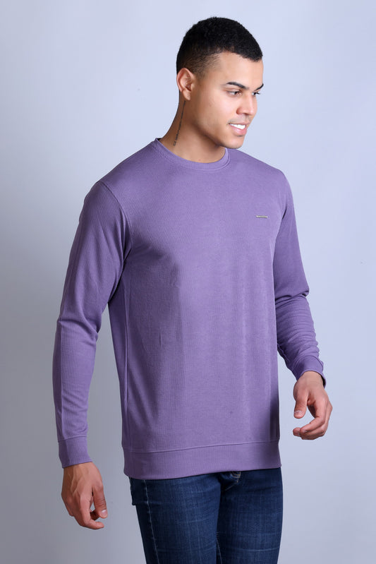 Men's Purple Solid Round Neck Sweatshirt