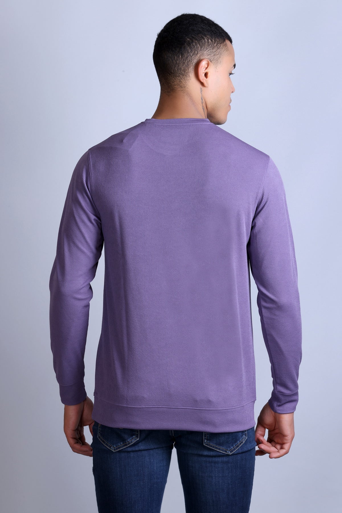Men's Purple Solid Round Neck Sweatshirt