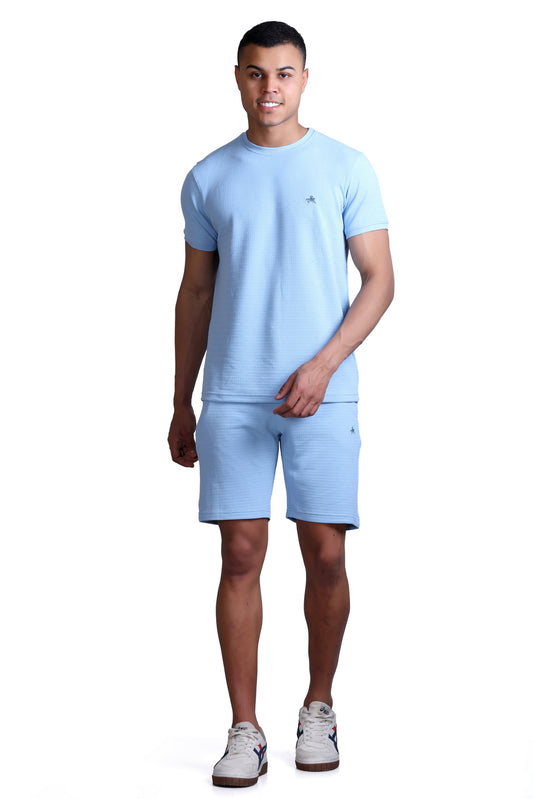 Men Solid Sky Blue Cotton Regular Fit Coord Set