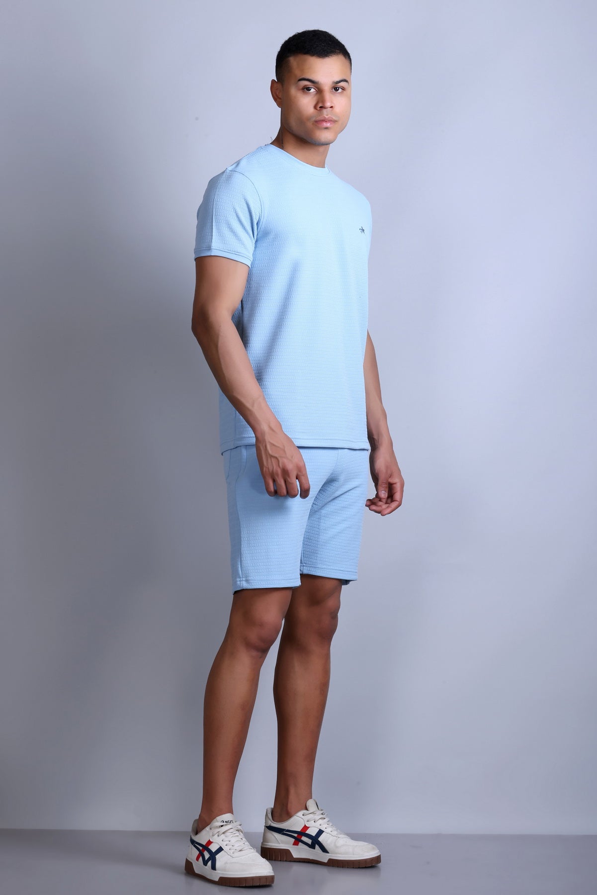 Men Solid Sky Blue Cotton Regular Fit Coord Set