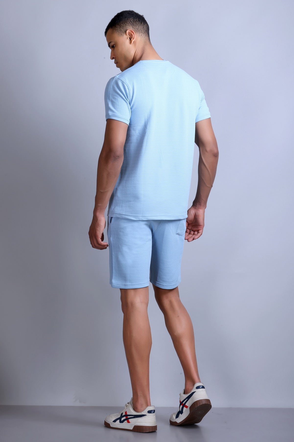 Men Solid Sky Blue Cotton Regular Fit Coord Set