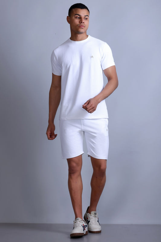Men Solid White Cotton Regular Fit Coord Set