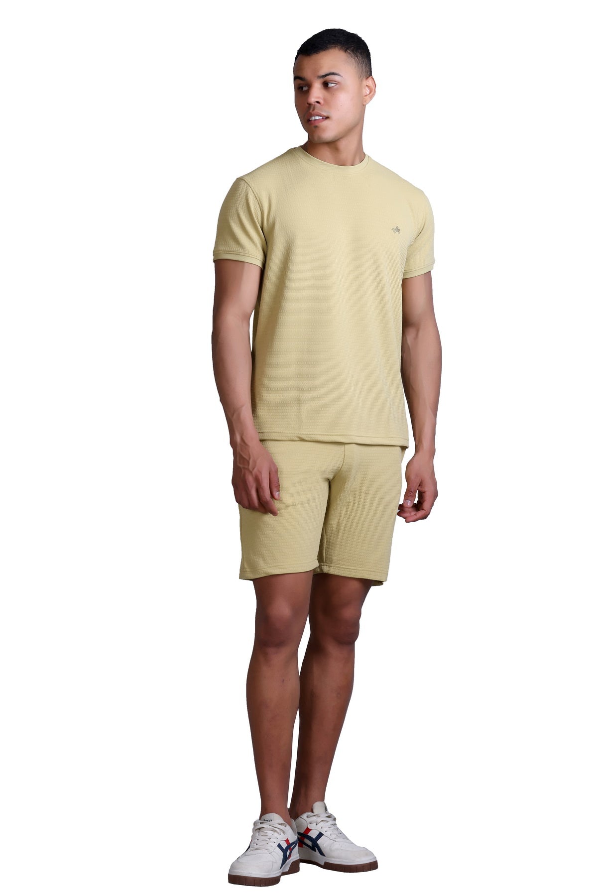 Men Solid Beige Cotton Regular Fit Coord Set