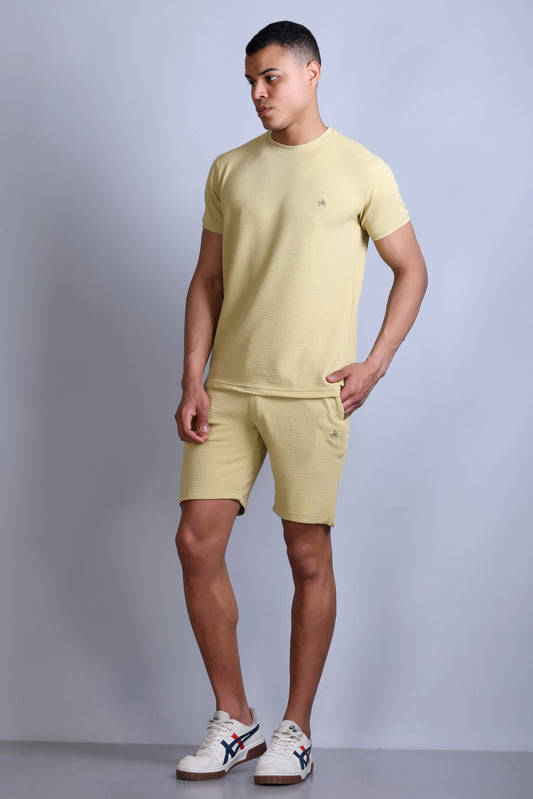 Men Solid Beige Cotton Regular Fit Coord Set